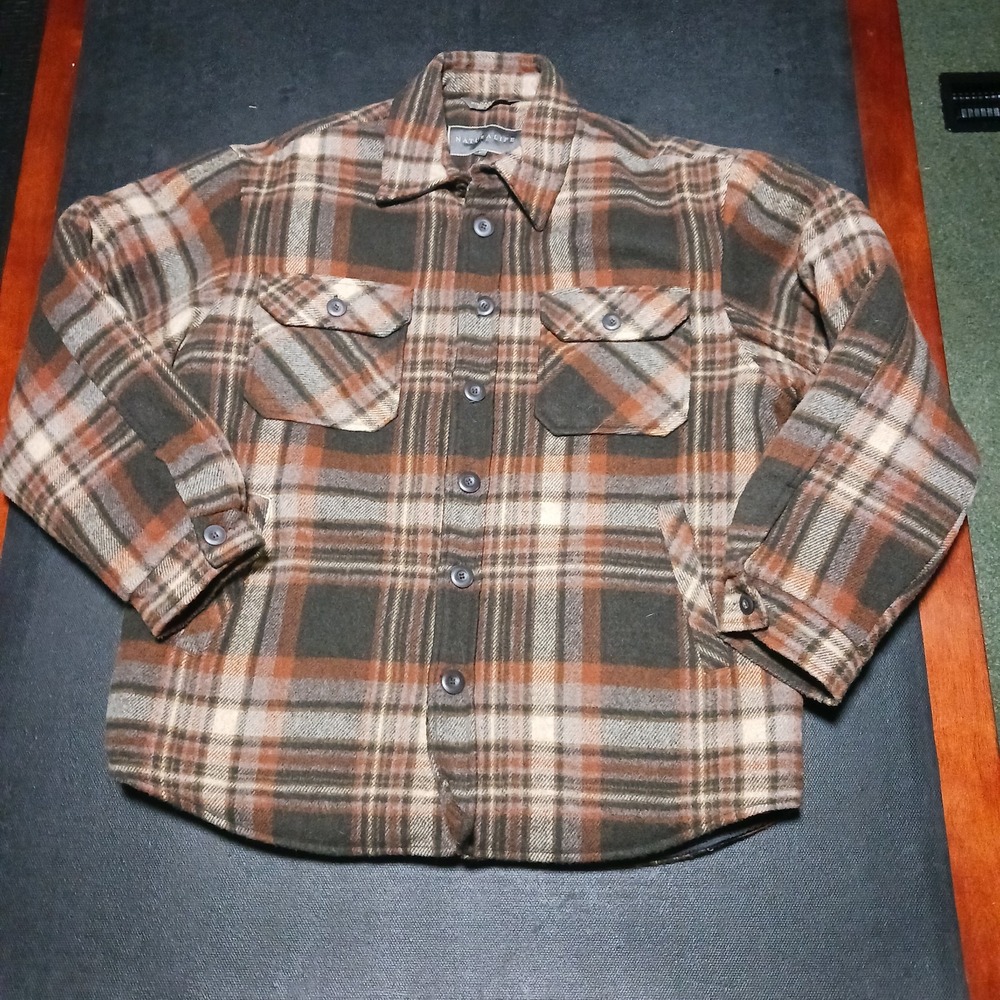 Heavyweight Men's Wool Blend Plaid Quilted Button Up Jacket Shacket Gorpcore LG
